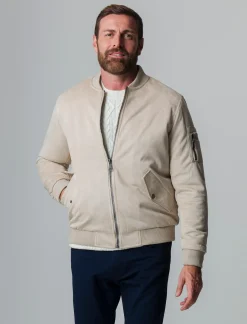 Uomo Piazza Italia Uomo|Giubbini E Cappotti<Giubbotto bomber in tessuto effetto scamosciato - ecru