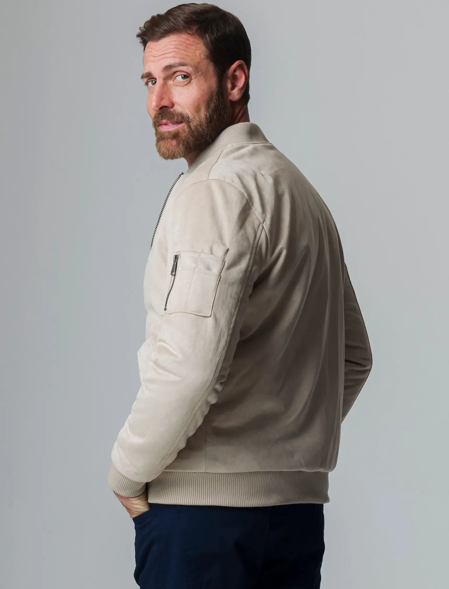 Uomo Piazza Italia Uomo|Giubbini E Cappotti<Giubbotto bomber in tessuto effetto scamosciato - ecru