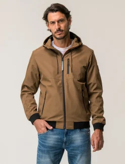 Uomo Piazza Italia Uomo|Giubbini E Cappotti<Giubbotto con cappuccio in tessuto tecnico antivento - Cammello