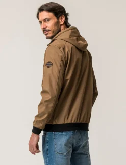 Uomo Piazza Italia Uomo|Giubbini E Cappotti<Giubbotto con cappuccio in tessuto tecnico antivento - Cammello