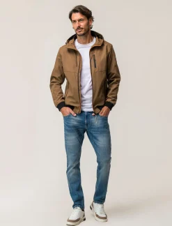 Uomo Piazza Italia Uomo|Giubbini E Cappotti<Giubbotto con cappuccio in tessuto tecnico antivento - Cammello