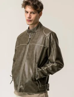 Uomo Piazza Italia Uomo|Giubbini E Cappotti<Giubbotto con collo a pistagna effetto slavato - fango