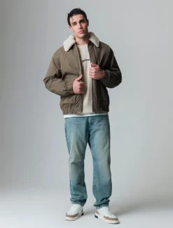 Uomo Piazza Italia Uomo|Giubbini E Cappotti<Giubbotto imbottito a collo in pelliccia sintetica rimovibile - kaki