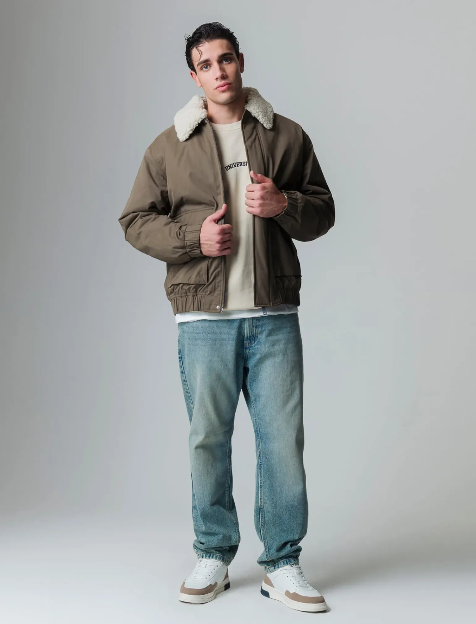 Uomo Piazza Italia Uomo|Giubbini E Cappotti<Giubbotto imbottito a collo in pelliccia sintetica rimovibile - kaki