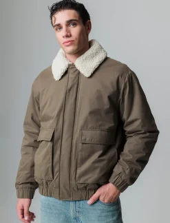 Uomo Piazza Italia Uomo|Giubbini E Cappotti<Giubbotto imbottito a collo in pelliccia sintetica rimovibile - kaki