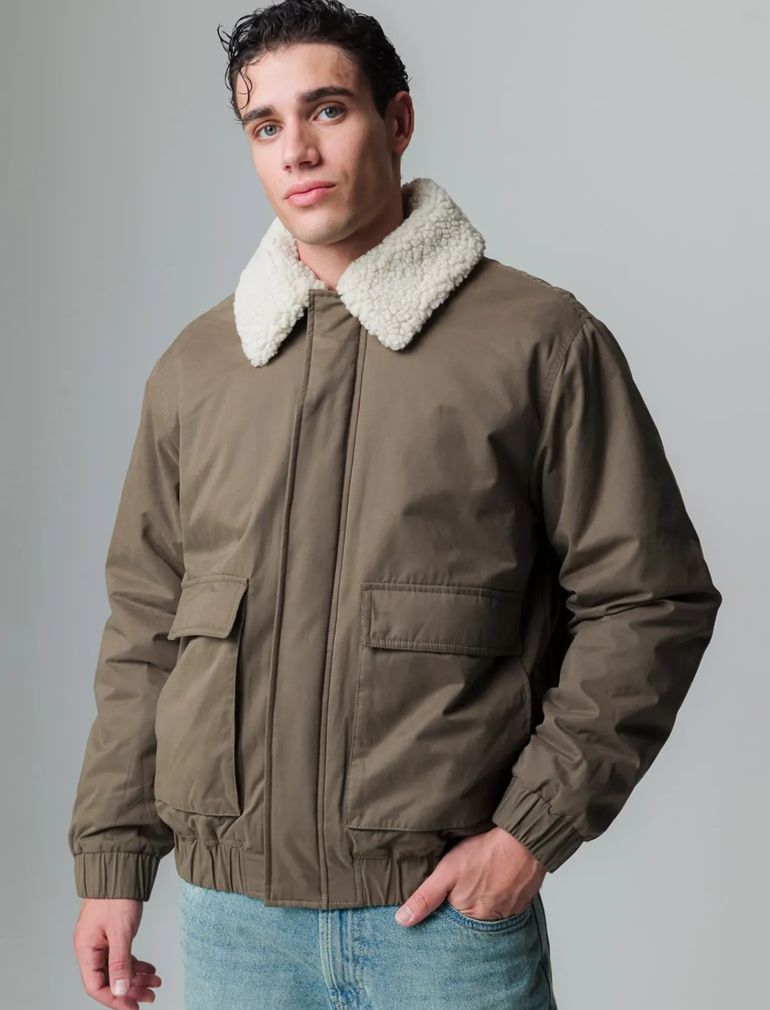 Uomo Piazza Italia Uomo|Giubbini E Cappotti<Giubbotto imbottito a collo in pelliccia sintetica rimovibile - kaki