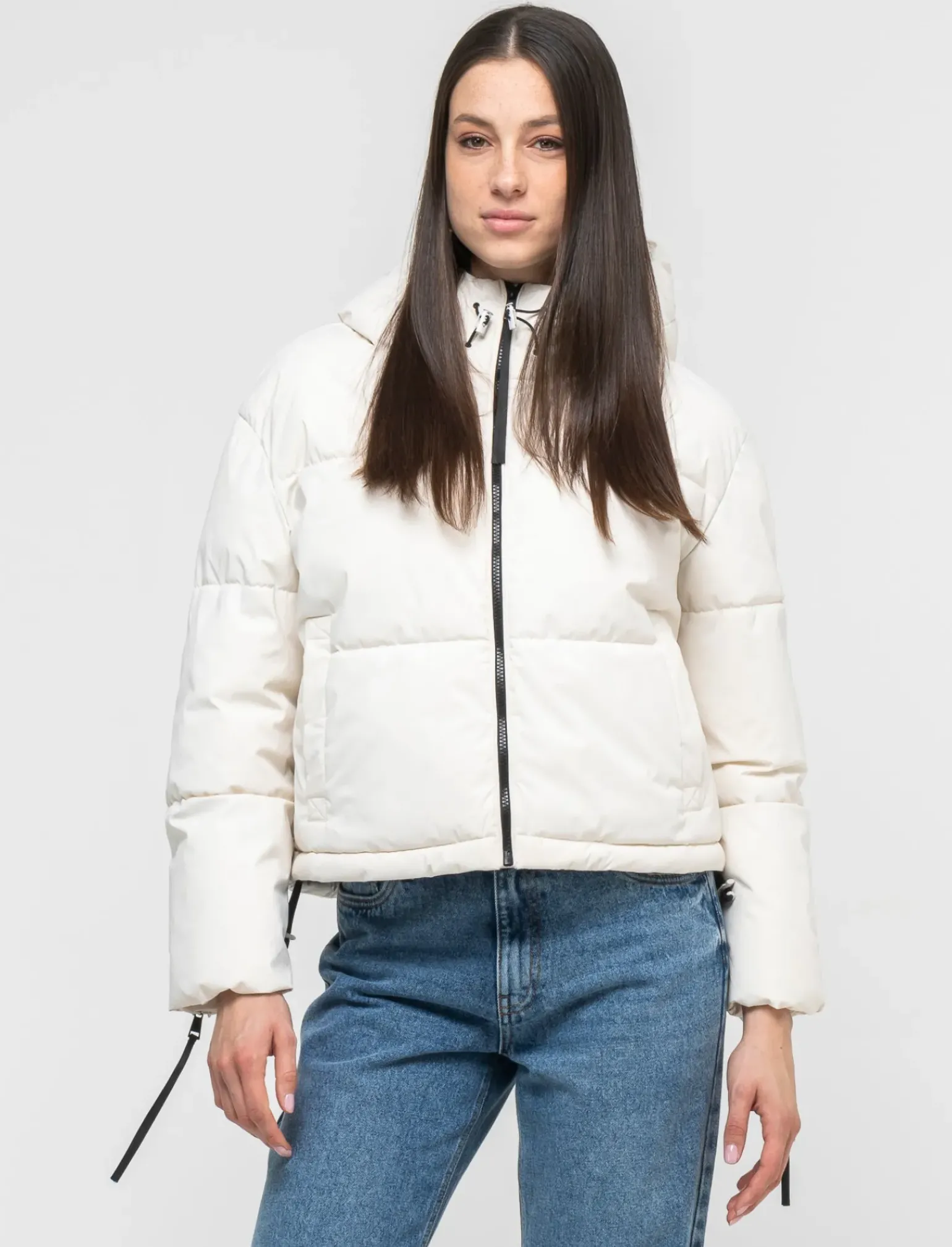 Donna Piazza Italia Donna|Giubbini E Cappotti<Giubbotto imbottito con cappuccio e chiusura con zip e coulisse - gesso