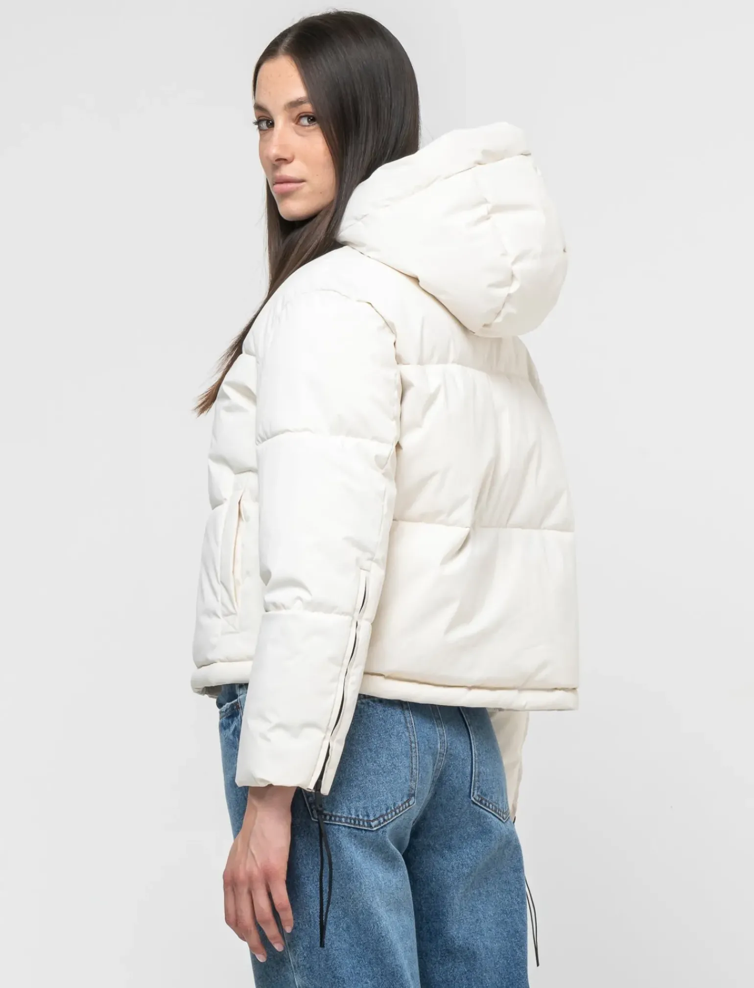 Donna Piazza Italia Donna|Giubbini E Cappotti<Giubbotto imbottito con cappuccio e chiusura con zip e coulisse - gesso