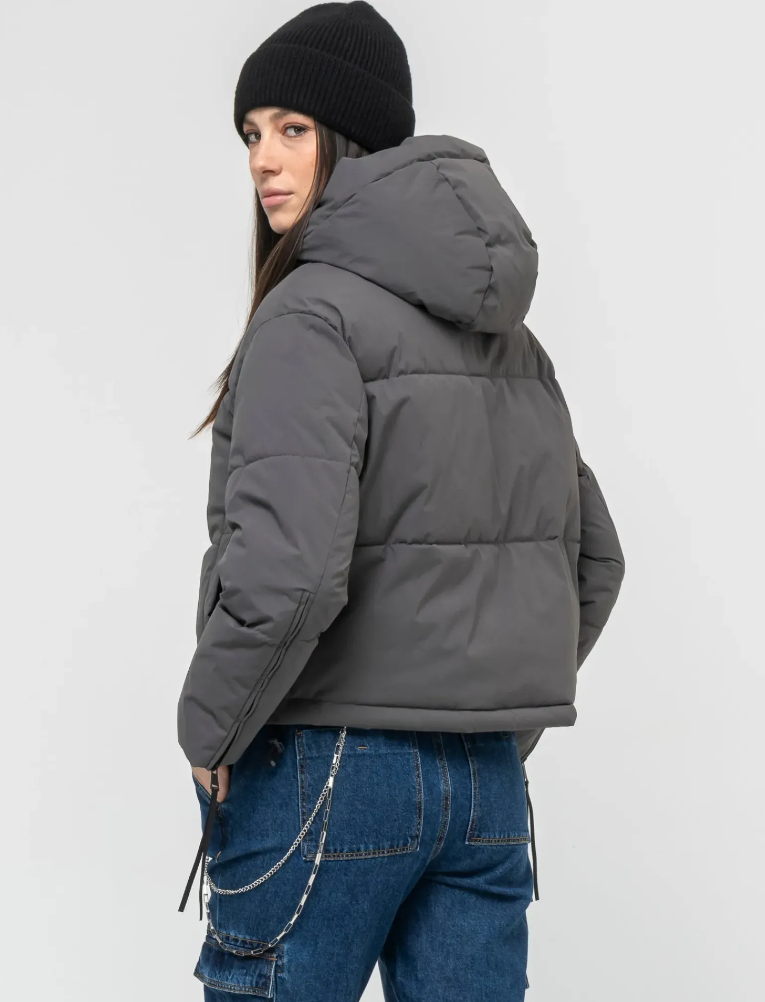 Donna Piazza Italia Donna|Giubbini E Cappotti<Giubbotto imbottito con cappuccio e chiusura con zip e coulisse - piombo