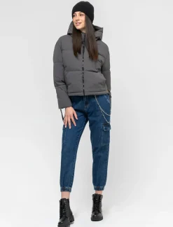 Donna Piazza Italia Donna|Giubbini E Cappotti<Giubbotto imbottito con cappuccio e chiusura con zip e coulisse - piombo