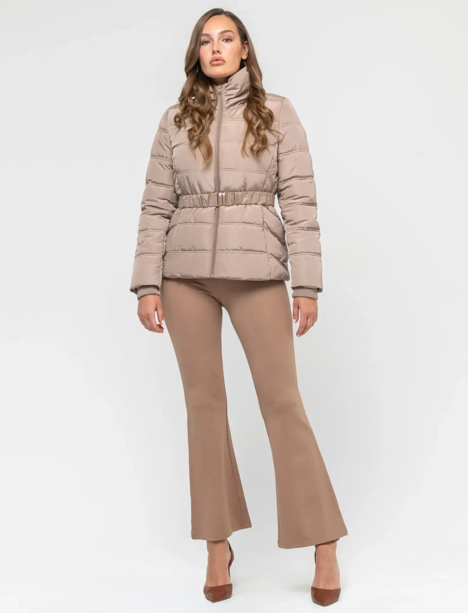 Donna Piazza Italia Donna|Giubbini E Cappotti<Giubbotto imbottito con cerniera in metallo e cintura elastica in vita - castoro