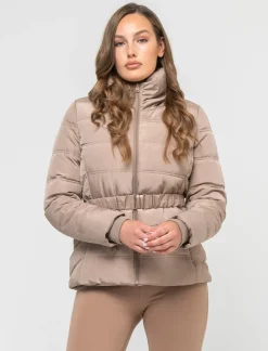 Donna Piazza Italia Donna|Giubbini E Cappotti<Giubbotto imbottito con cerniera in metallo e cintura elastica in vita - castoro