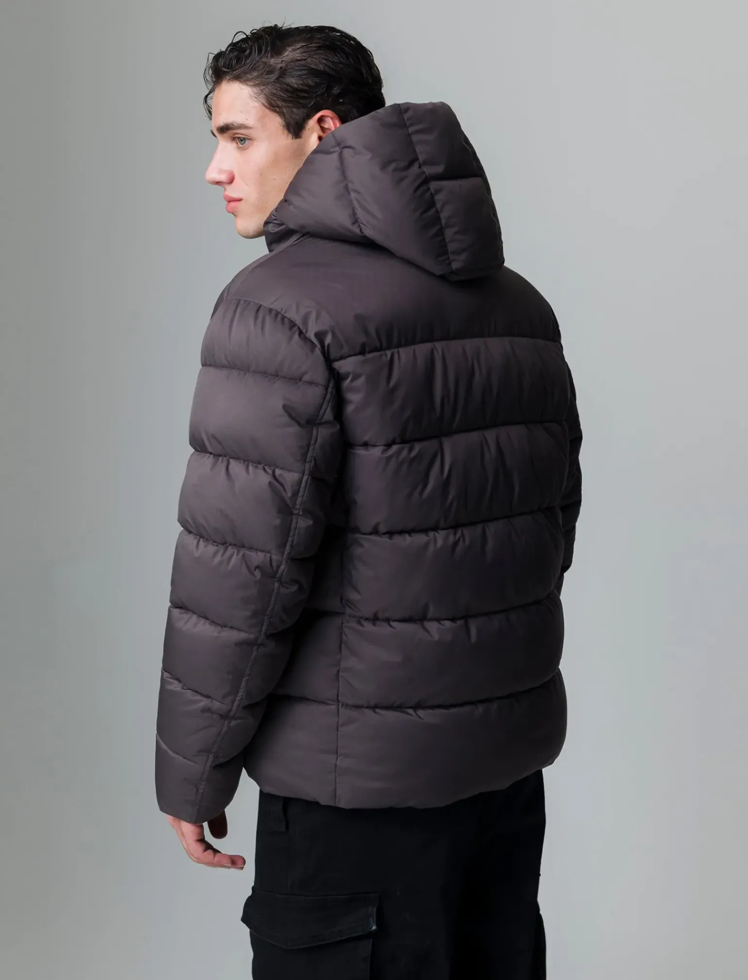 Uomo Piazza Italia Uomo|Giubbini E Cappotti<Giubbotto imbottito in tessuto tecnico a collo alto con cappuccio - Moro