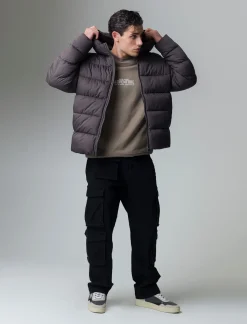 Uomo Piazza Italia Uomo|Giubbini E Cappotti<Giubbotto imbottito in tessuto tecnico a collo alto con cappuccio - Moro