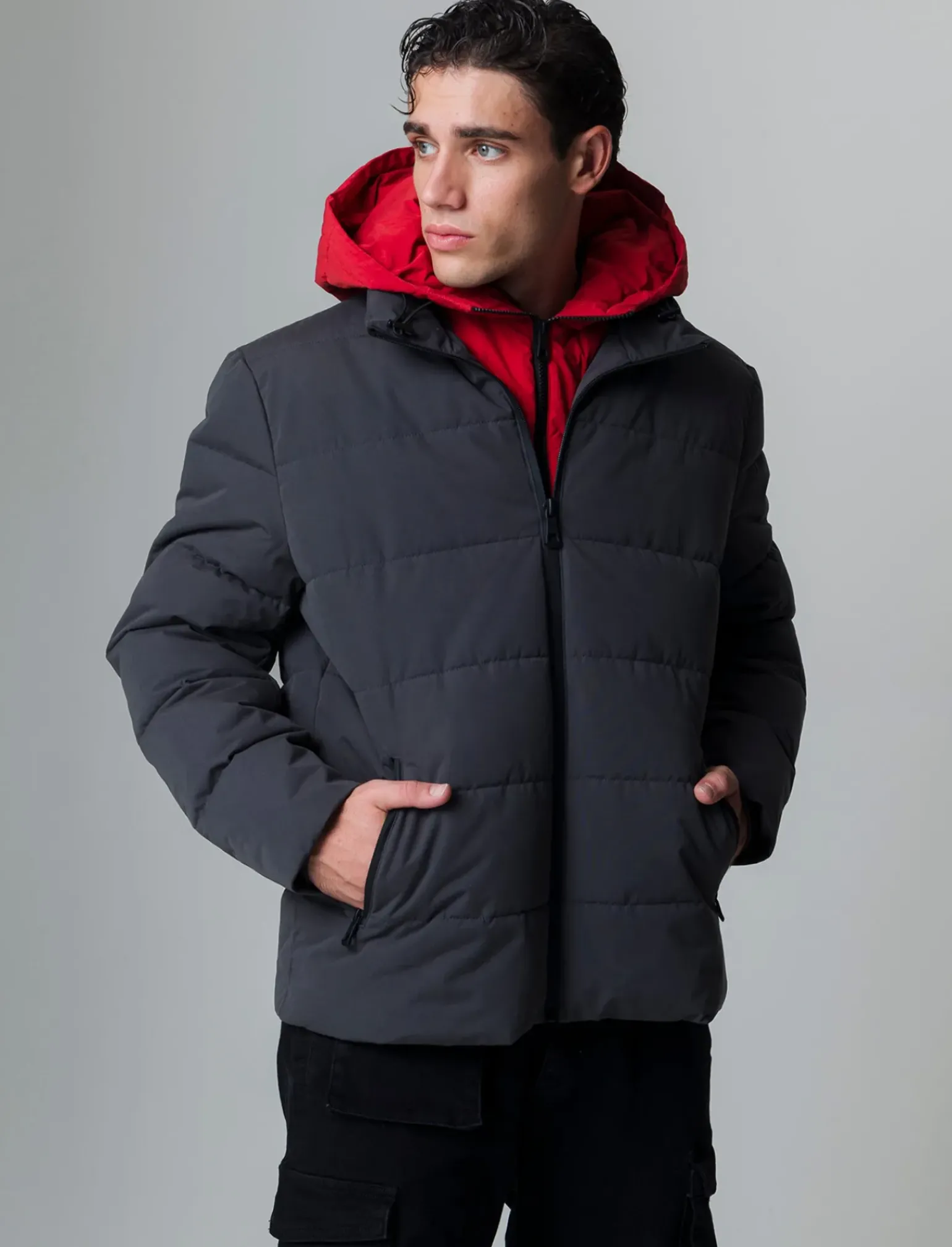 Uomo Piazza Italia Uomo|Giubbini E Cappotti<Giubbotto imbottito realizzato in tessuto tecnico con cappuccio - piombo