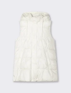 Donna Piazza Italia Donna|Giubbini E Cappotti<Giubbotto modello gilet con cappuccio e tasche a filetto - gesso