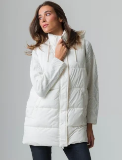 Donna Piazza Italia Donna|Giubbini E Cappotti<Giubbotto modello gilet con cappuccio e tasche a filetto - gesso