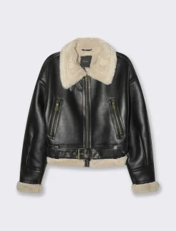 Donna Piazza Italia Giubbini E Cappotti<Giubotto corto modello chiodo in finto suede cintura in vita - Nero