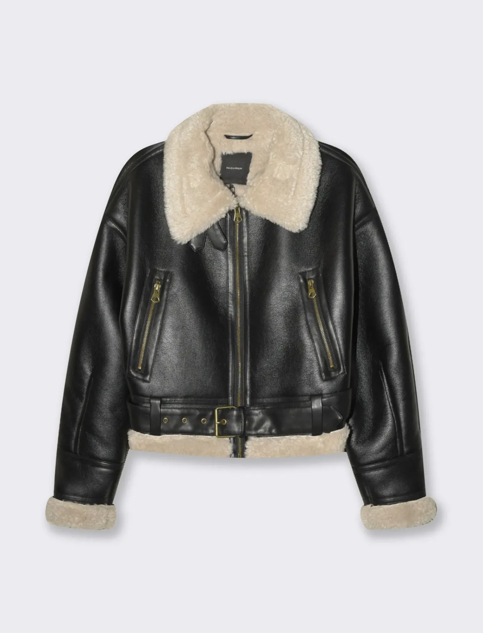 Donna Piazza Italia Giubbini E Cappotti<Giubotto corto modello chiodo in finto suede cintura in vita - Nero