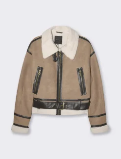 Donna Piazza Italia Giubbini E Cappotti<Giubotto corto modello chiodo in finto suede cintura in vita - Grigio tortora