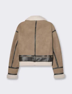 Donna Piazza Italia Giubbini E Cappotti<Giubotto corto modello chiodo in finto suede cintura in vita - Grigio tortora