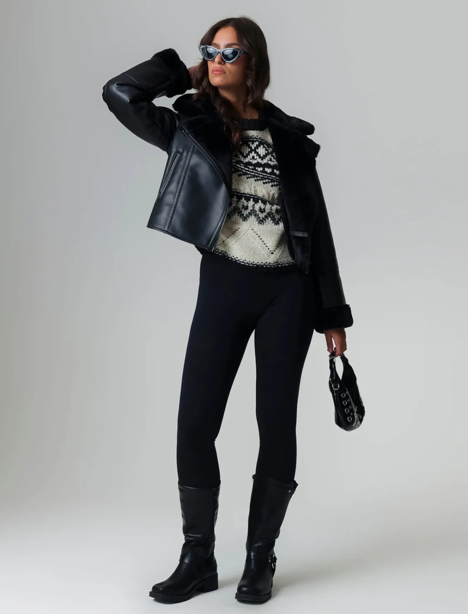 Donna Piazza Italia Donna|Giubbini E Cappotti<Giubotto modello chiodo in finto sued con interno in shearling -