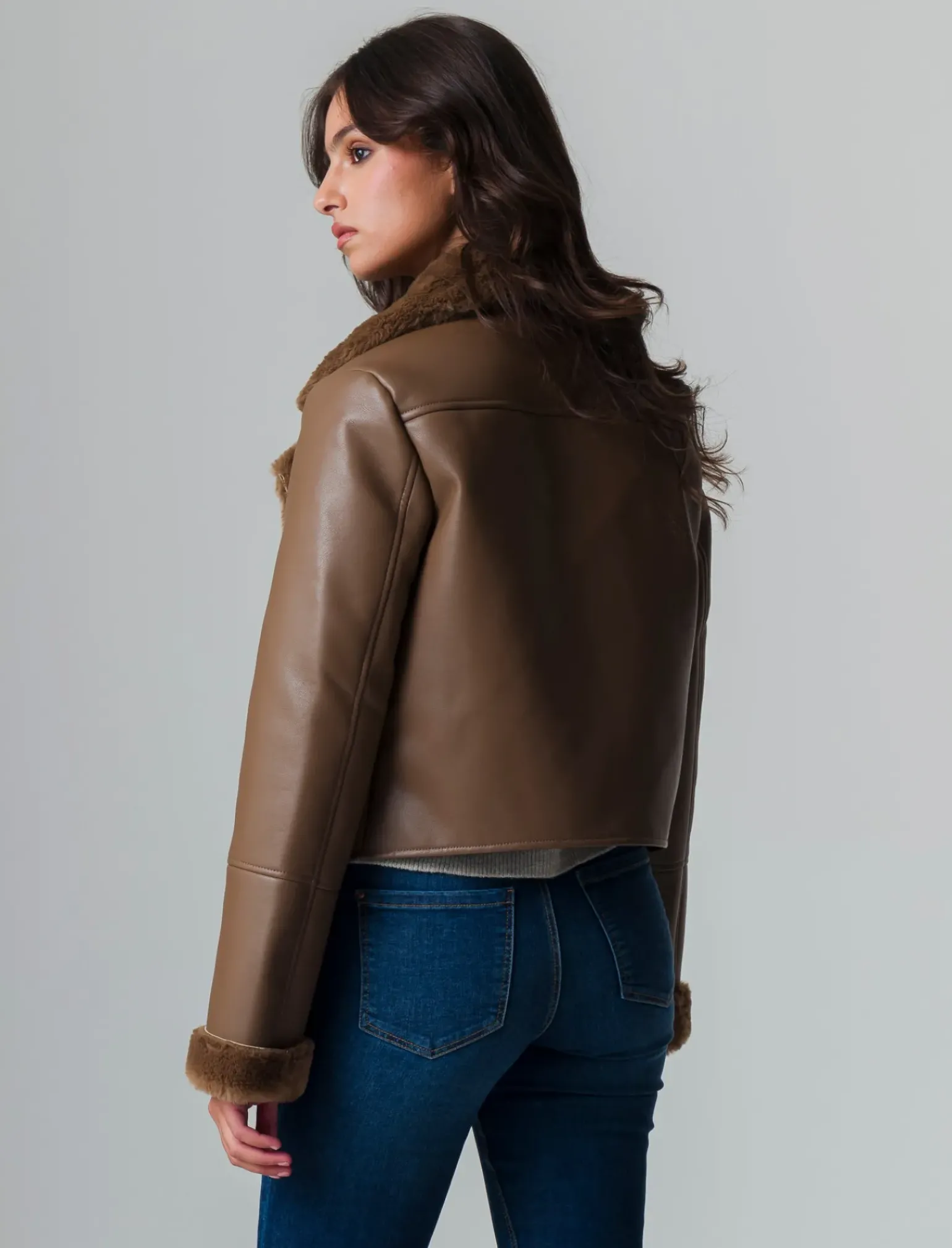 Donna Piazza Italia Donna|Giubbini E Cappotti<Giubotto modello chiodo in finto sued con interno in shearling - tortora