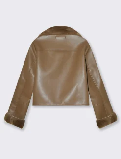 Donna Piazza Italia Donna|Giubbini E Cappotti<Giubotto modello chiodo in finto sued con interno in shearling - tortora