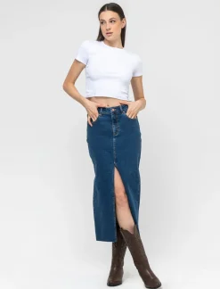 Donna Piazza Italia Donna|Gonne<Gonna denim lunga cinque tasche - Denim