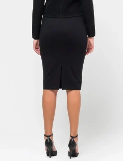 Donna Piazza Italia Gonne<Gonna lunga a tubino in punto milano con spacco posteriore -