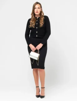 Donna Piazza Italia Gonne<Gonna lunga a tubino in punto milano con spacco posteriore -