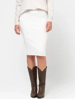 Donna Piazza Italia Donna|Gonne<Gonna lunghezza midi a tubino in maglia con elastico in vita - Avorio