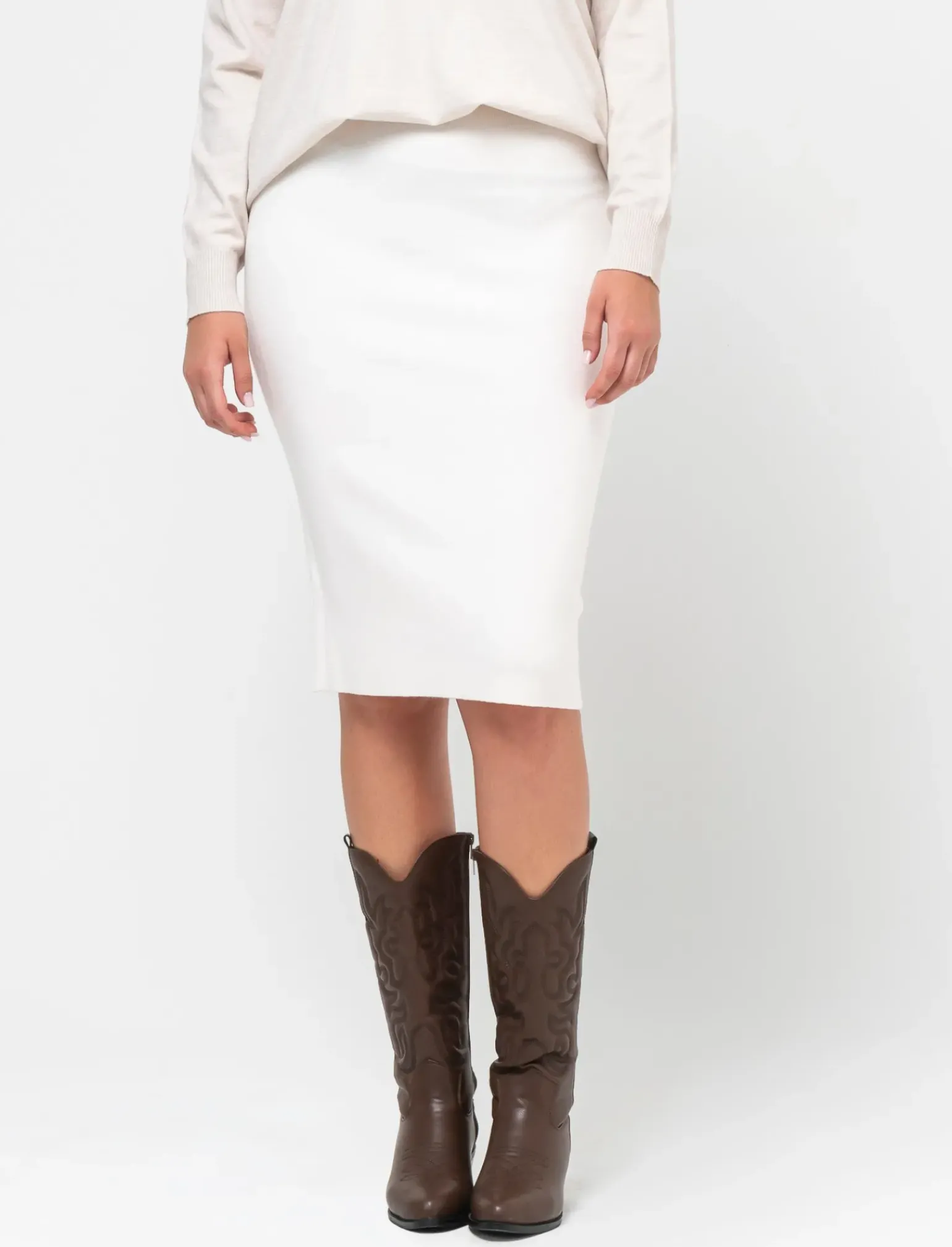 Donna Piazza Italia Donna|Gonne<Gonna lunghezza midi a tubino in maglia con elastico in vita - Avorio