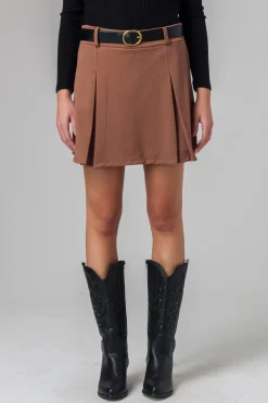 Donna Piazza Italia Donna|Shorts<Gonna pantaloncino con elastico in vita e cintura - Cammello