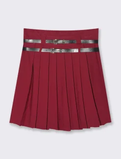 Donna Piazza Italia Gonne<Gonna plisset con cinture - Rosso amarena