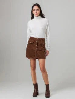 Donna Piazza Italia Gonne<Gonna svasata in velluto con bottoni e tasche a toppa sul davanti - castoro