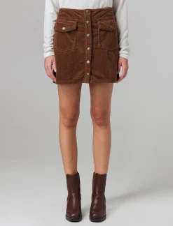 Donna Piazza Italia Gonne<Gonna svasata in velluto con bottoni e tasche a toppa sul davanti - castoro