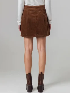 Donna Piazza Italia Gonne<Gonna svasata in velluto con bottoni e tasche a toppa sul davanti - castoro