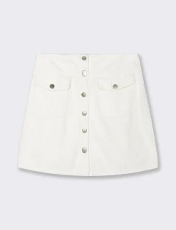 Donna Piazza Italia Gonne<Gonna svasata in velluto con bottoni e tasche a toppa sul davanti - Avorio