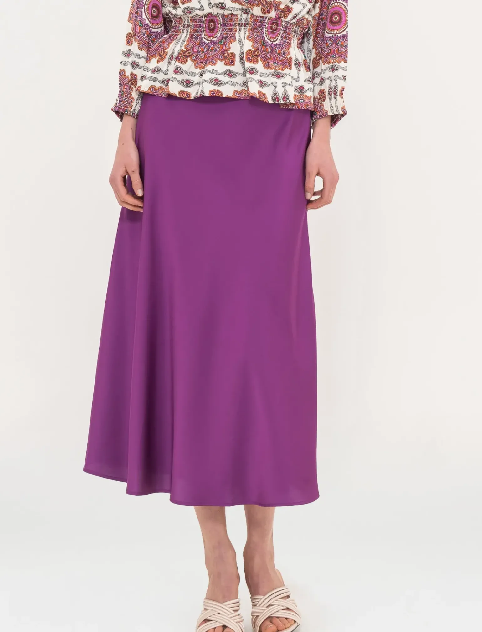 Donna Piazza Italia Donna<Gonna unita in tessuto satin realizzata in sbieco - Porpora