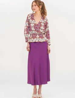 Donna Piazza Italia Donna<Gonna unita in tessuto satin realizzata in sbieco - Porpora