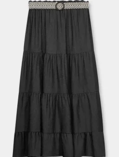 Donna Piazza Italia Donna<Gonna viscosa a balze con elastico in vita e cintura -