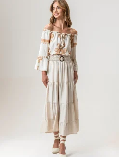 Donna Piazza Italia Donna<Gonna viscosa a balze con elastico in vita e cintura -