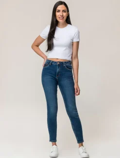 Donna Piazza Italia Donna|Jeans<Jeans basico 5 tasche vita alta vestibilità skinny e chiusura con zip e bottone - DENIM SCURO