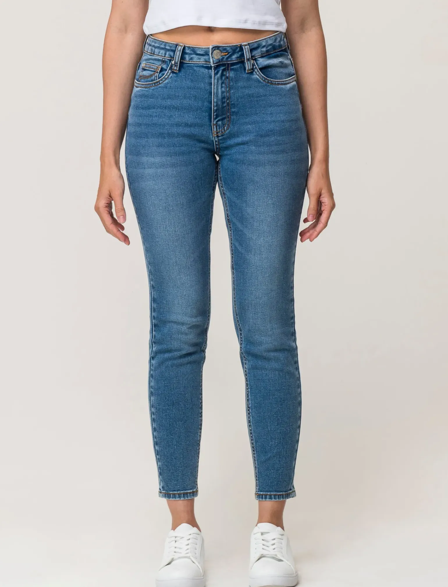 Donna Piazza Italia Donna|Jeans<Jeans basico 5 tasche vita alta vestibilità skinny e chiusura con zip e bottone - Denim