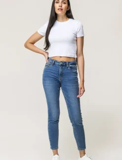 Donna Piazza Italia Donna|Jeans<Jeans basico 5 tasche vita alta vestibilità skinny e chiusura con zip e bottone - Denim