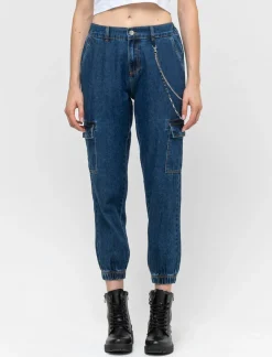 Donna Piazza Italia Donna|Jeans<Jeans jogger con tasconi e accessorio catena - Denim