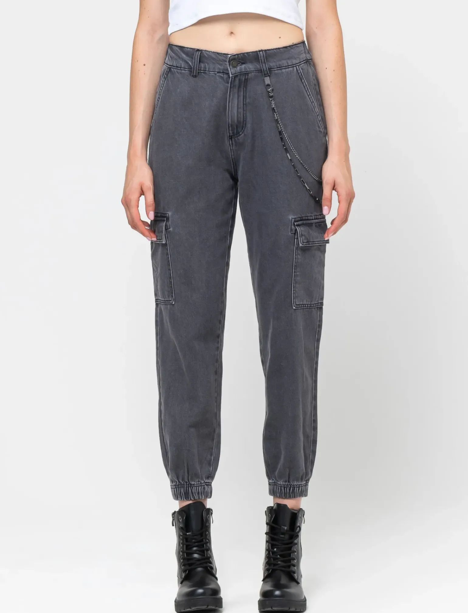 Donna Piazza Italia Donna|Jeans<Jeans jogger con tasconi e accessorio catena -