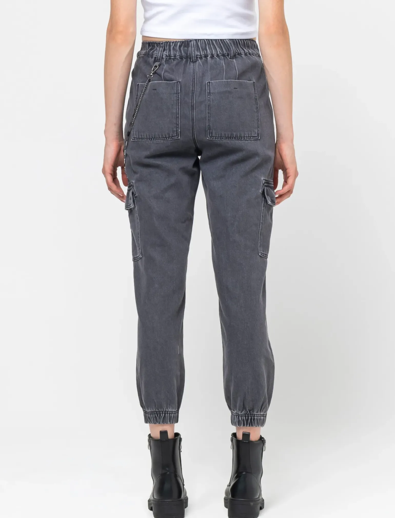 Donna Piazza Italia Donna|Jeans<Jeans jogger con tasconi e accessorio catena -