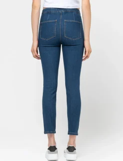 Donna Piazza Italia Jeans<Jeggings skinny vita alta in tessuto elasticizzato e tasche sul retro - DENIM SCURO